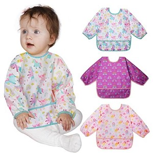 lot 41853 image: Lictin 3 Pack Baby Bibs for Boy or Girl, Cute Long Sleeve Bib, Waterproof Bibs for Toddlers,Adjustable Closure Baby Smock, Mess Proof Baby Bib, 6-24 Months Reusable Infant Baby Bibs
