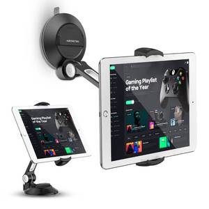 lot 41855 image: AboveTEK iPad Suction Mount, Phone Tablet Stand Holder with Suction Cup Fits 4-11 TabletPhone, Sticky iPad Mount on Window Bathroom Mirror (Black)