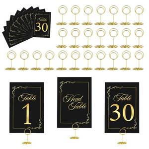 lot 41869 image: 31 Sets Wedding Table Number 1-30 and Head Table Card with 31 Pcs Round Table Number Holders, Black Gold Table Number Cards with Place Card Holders, 4 X 6 Table Numbers Card for Wedding Reception