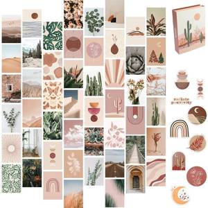 lot 41880 image: Artivo Boho Wall Collage Kit for Teen Girls, Cute Room Decor, Aesthetic Wall Decor Pictures, Boho Wall Art Prints Bedroom Decor, Posters for Room Aesthetic, Dorm Collage Photos 50 Set 4x6 inch