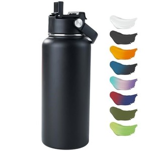 lot 41896 image: Kerilyn 32oz Stainless Steel Insulated Water Bottle, Double Wall Vacuum, Leak Proof with Silicone Straw, Wide Mouth, BPA Free, Copper Lined, Keep Cold 24h Hot 12h, Black