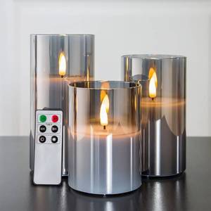 lot 41925 image: Eywamage Smoke Grey Glass Flameless Candles with Remote Battery Operated Flickering LED Pillar Candles Set of 3