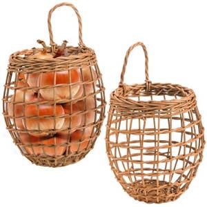 lot 41928 image: Elsjoy Set of 2 Wall Hanging Onion Basket, Wicker Woven Basket Handmade Rattan Basket, Fruits and Veggies Storage Basket for Pantry, Kitchen, Garden