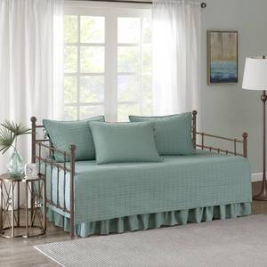 lot 41930 image: Comfort Spaces Daybed Cover - Luxe Double Sided-Quilting, All Season Cozy Bedding with Bedskirt, Matching Shams, Kienna Seafoam 75x39 5 Piece