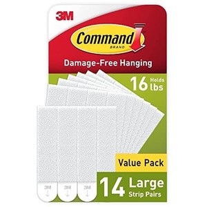 lot 41956 image: Command Large Picture Hanging Strips, White, Holds up to 16 lbs, 14-Pairs, Easy to Open Packaging