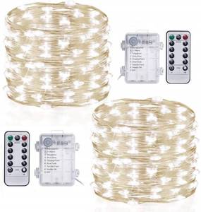 lot 41958 image: TingMiao Cool White Fairy Lights 33ft 100 LED String Lights Battery Operated with Remote Control Timer Waterproof Copper Wire Lights for Christmas DIY Decoration Wedding Party (2 Pack)