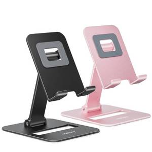lot 41965 image: Nulaxy 2 Pack Dual Folding Cell Phone Stand, Fully Adjustable Phone Holder for Desk, Compatible with iPhone 15 14 13 12 11, Nintendo Switch, All Phones, Black & Rose Gold