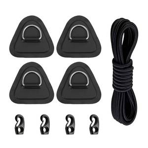 lot 41972 image: 4 Pack Stainless Steel D-Ring Triangle Patch with 2.5m Black Bungee Cord,4Pcs Cord Hooks for PVC Inflatable Boat SUP Kayak Canoe Deck Accessories-Black