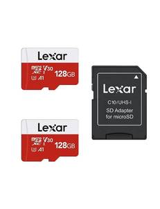 lot 41982 image: Lexar E-Series 128GB Micro SD Card 2 Pack, microSDXC UHS-I Flash Memory Card with Adapter, 100MBs, C10, U3, A1, V30, Full HD, 4K UHD, High Speed TF Card