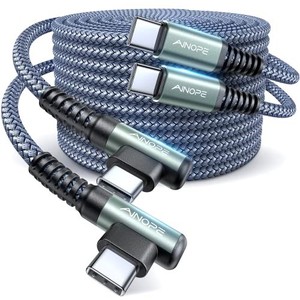 lot 41996 image: AINOPE USB C Cable, 60W 2-Pack 6.6ft USB C to USB C Cable Type C to Type C Charger Fast Charging Right Angle Nylon USBC to USBC Cable for iPhone 15 Pro Max Plus Samsung S24 Note 20 iPad Pro Air 11 13
