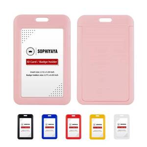 lot 42003 image: 2 Pack Sliding ID Badge Holder Hard Plastic Work Badge Sleeve for Office, School, Factory, ID Credit Cards, Proximity Key Cards, Driver Licenses and Passes (Pink)