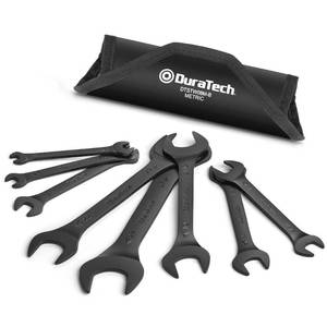 lot 42008 image: DURATECH Super-Thin Open End Wrench Set, Metric, 8-Piece, 5.5mm to 27mm, Black Electrophoretic Coating, with Rolling Pouch