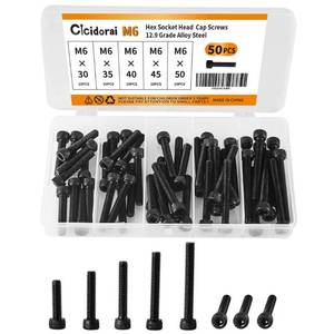 lot 42013 image: Cicidorai M6 x 30mm 35mm 40mm 45mm 50mm Hex Socket Head Cap Screws Bolts, 12.9 Grade Alloy Steel, Black Oxide Finish, Fully Threaded, Metric Allen Hex Drive, Assortment Kit 50Pcs