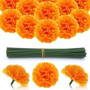 lot 42018 image: Hananona 50 Pcs Marigold Flower Heads Bulk, Silk Marigold with Stems Artificial Flowers for Diwali Home Decor Day of The Dead Wreath Garland