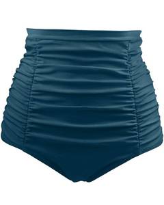 lot 42045 image: Tempt Me Womens High Waisted Swimsuit Bottom Green Blue Tummy Control Ruched Bikini Bottom Vintage Swim Shorts Tankini Briefs L