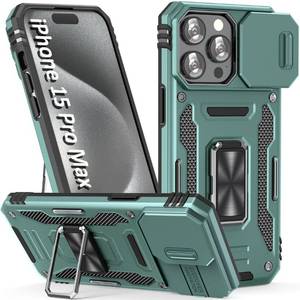 lot 42063 image: SEFING Phone Case for iPhone 15 Pro Max Case iPhone 15 Pro Max Phone Case with Slide Camera Cover, with Finger Ring Holder Stand, fit Magnetic Car Mount, for iPhone 15 Pro Max (Alpine Green)