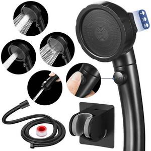 lot 42078 image: HANLIAN High Pressure Shower Head with Pause Button, 3 Spray Modes Shower Head for RV Camper, Water Saving On Off Shower, Handheld Shower Head with Hose and Adjustable Self-adhesive Holder (Black)