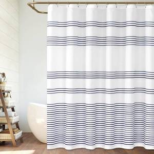 lot 42099 image: Vangao Blue and White Striped Shower Curtain Waterproof Textured Fabric Shower Curtains for Bathroom Modern Hotel Style Shower Curtain Set with Hooks Machine Washable 70x72 Inch