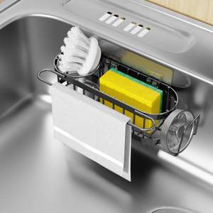 lot 42104 image: Cisily Kitchen Sink Caddy Sponge Holder in The Sink, Stainless Steel Kitchen Sink Organizer, Brush Holder, Dish Cloth Hanger, Sink Stopper Holder with 2 Installation Ways (Suction & Adhesives