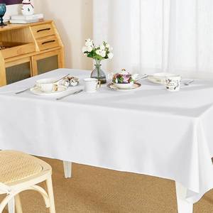 lot 42107 image: RYB HOME Scratch Resistant Waterproof Rectangle Tablecloth for 8 ft Seat Table for Catering Banquet Parties Garden Washable Heat Resistant Table Linen, 60 x 102, White