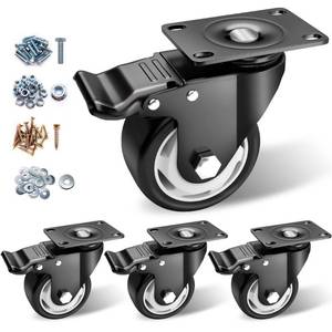 lot 42111 image: Caster Wheels - 3 Inch Casters Set of 4 Heavy Duty, BOSGEOT Locking Industrial Casters with 360 Degree No Noise Polyurethane Wheels, Swivel Plate Casters with Brake - Pack of 4