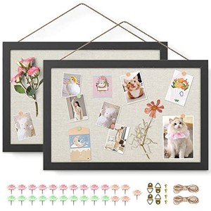 lot 42127 image: AKTOP Cork Board Bulletin Board with Linen 16.7 X 11, Small Framed Corkboard for Wall, Hanging Pin Board Picture Board for Home Office Decor, Cute Vision Board with 8 Pushpins (Classic Black)