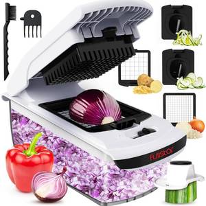 lot 42133 image: Fullstar Vegetable Chopper - Spiralizer Vegetable Slicer - Onion Chopper with Container - Pro Food Chopper - Slicer Dicer Cutter - Kitchen Gadgets (4 in 1, White)