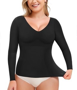 lot 42140 image: LODAY Shapewear Tummy Control Tank Top Compression Tanks for Women V Neck Long Sleeve Tops Slimming Body Shaper (Black-Long Sleeve, Medium)