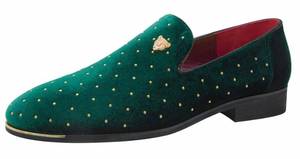 lot 42142 image: CMM Mens Fashion Tuxedo Loafers Rhinestones Slip-On Wedding Moccasins Blue and Gold Loafers Size 9.5 Green