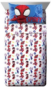 lot 42143 image: Jay Franco Marvel Spidey and His Amazing Friends Team Spidey Full Size Sheet Set - 4 Piece Set Super Soft and Cozy Kid��s Bedding - Fade Resistant Microfiber Sheets (Official Marvel Product)