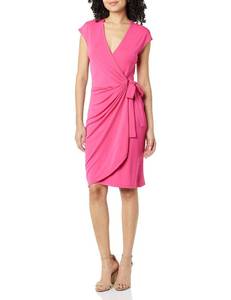 lot 42145 image: Amazon Essentials Womens Classic Cap Sleeve Wrap Dress (Available in Plus Size), Dark Pink, X-Large