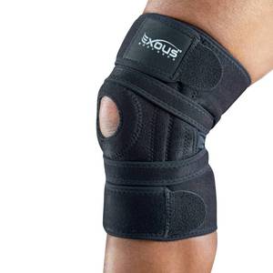 lot 42146 image: EXOUS BODYGEAR Knee Brace Meniscus Tear Support For Arthritis Acl, Mcl Pain Patented 4-way Adjustable NonSlip Wraparound Strap Dual Side Stabilizer For Patella Stability Size medium