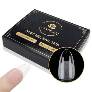 lot 42150 image: UNA GELLA Almond Gel X Nail Tips 600 Pcs Pre-filed Almond Nail Tips Full Cover Nail Tips Press On Nails 12 Sizes Half Matte Clear Fake Soft Gel Nail Tips for Nail Extension Home DIY Salon with Box