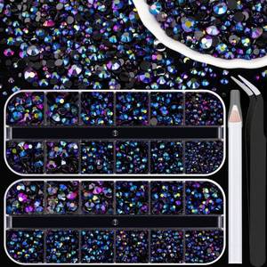 lot 42154 image: BELLEBOOST 3500PCS Resin Rhinestones Kits, 23456mm Flatback Jelly Rhinestones, 2 Box Purplish Black AB Non Hotfix Crystal Gems for DIY Crafts Mugs Bottles Tumblers Clothes Makeup Nail Manicure