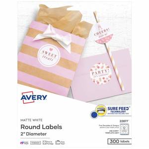 lot 42156 image: Avery Printable Round Labels with Sure Feed, 2 Diameter, Matte White, 300 Customizable Labels (22877)
