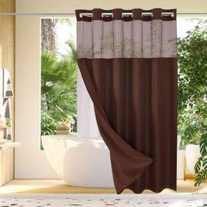 lot 42157 image: Gibelle Extra Long Shower Curtain 72x86, Waffle Weave Bathroom Shower Curtain with Snap-in Fabric Liner Set, No Hooks Needed, Hotel Style with Mesh Top Window, Brown