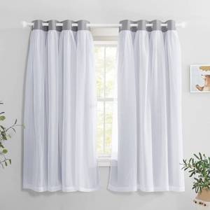 lot 42163 image: PONY DANCE Blackout Curtains Sheer Overlay - Decorative Window Drapes with Grommet Mix & Match for Bedroom, 52 x 63 in, Silver Grey, 2 Pieces