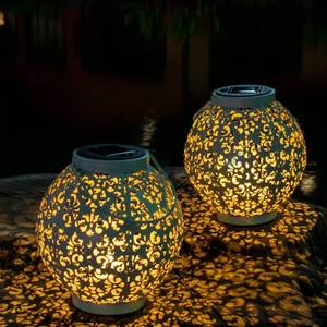 lot 42164 image: Solar Lanterns Outdoor Waterproof, 2 Pack Solar Garden Lights Outdoor Solar Hanging Lanterns, Solar Patio Lanterns Decorative Retro Metal Solar Lights for Patio Yard Pathway Walkway Party (Blue)