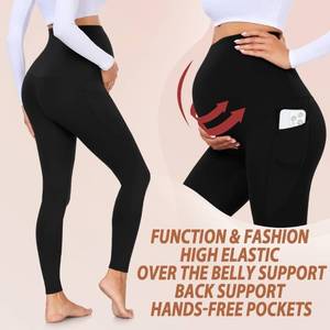 lot 42165 image: 3 Pack Womens Maternity Leggings with Pockets Over The Belly Butt Lift - Soft Workout Pregnancy Yoga Pants