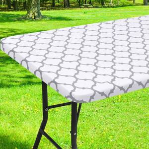 lot 42169 image: smiry Rectangle Picnic Tablecloth, Waterproof Elastic Fitted Table Covers for 6 Foot Tables, Wipeable Flannel Backed Vinyl Tablecloths for Camping, Indoor, Outdoor (White Morocco, 30x72 Inches)