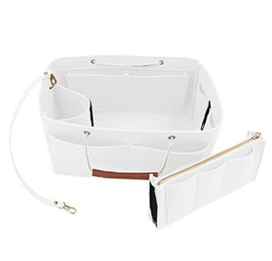 lot 42172 image: Heavyoff Purse Organizer Insert for Handbags, Felt Tote Organizer with Detachable Bag and Key Chains Perfect for Women Tote Bag White