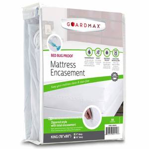 lot 42174 image: Guardmax King Size 100% Waterproof and Hypoallergenic Mattress Protector - Stretches to 13 Inches for Snug Fit, White, Polyester, 10 Year Warranty