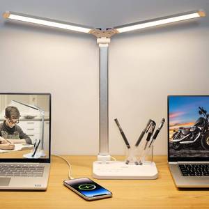 lot 42179 image: iVict Dual Swing Arm LED Desk Lamps, 5 Light Modes x 10 Brightness Levels Desk Light with USB Charging Port, 45 Minutes Auto Timer Table Lamp, Desk Lamp for Home Office, Bedroom, ReadingStudy