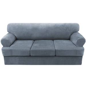 lot 42181 image: H.VERSAILTEX Sofa Cover 4 Piece T Cushion Sofa Slipcovers Thick Velvet Couch Cover Furniture Protector Stretch Sofa Covers for 3 Cushion Couch with 3 Individual Covers Washable, Stone Blue