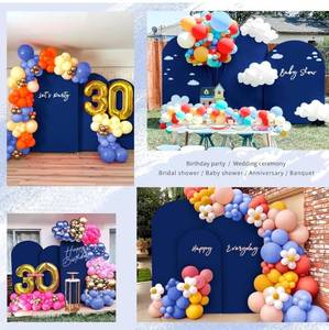 lot 42188 image: Showgeous Set of 3 Wedding Arch Cover Navy Blue Spandex Fitted Arch Stand Covers for Round Top Chiara Arch Backdrop Stands Cover for Wedding Birthday Party Ceremony Decoration(6FT,6.6FT,7.2FT)