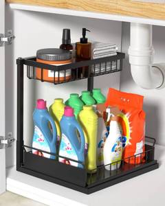lot 42191 image: Zyerch Under Sink Organizer,Metal Pull Out Kitchen Cabinet Organizer with Sliding Drawer,Sturdy Multi-Functional for Bathroom Organization,Black