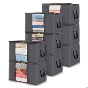 lot 42193 image: Lifewit 8 Packs Clothes Storage Bag, Storage Bins for Clothes, Blankets, Comforters, Foldable Clothing Storage with Reinforced Handle, Sturdy Zipper, Closet Organizer with Clear Window, Gray