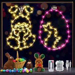 lot 42197 image: 2 Pack Easter Egg Bunny Window Colorful Silhouette Lights, with 8 Modes Timer and Battery Operated Control Box, Happy Easter Waterproof LED Lighted Rabbit Egg Party Indoor Outdoor Decor (Egg, Bunny)