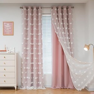 lot 42199 image: MYSKY HOME Pink Curtains for Living Room 84 Inches Long Pom Pom White Sheer Curtains for Girls Room Nursery Curtains Double Layer for Toddler Bedroom Grommet Room Darkening Window Panels 52 x 84 Inch