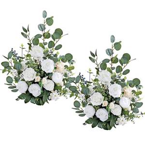 lot 42202 image: Serwalin Aisle Runner Flowers Arrangement Wedding Chair Decorations 2 Free Standing Artificial Fake Flowers White Ceremony Reception Church Pew Rose Floral Party Outdoor Decor